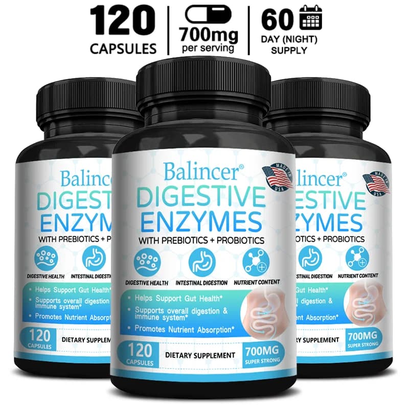 Digestive enzyme with prebiotic supplement + probiotic: nutritional digestive health and immune support for adult men and women