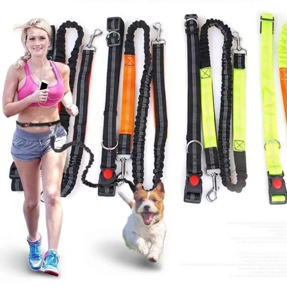 Multi-Functional Double Stretch Pet Walking Leash Reflective Elastic Running Dog Leash Waist Belt Hand Free Dog Leash Jogging