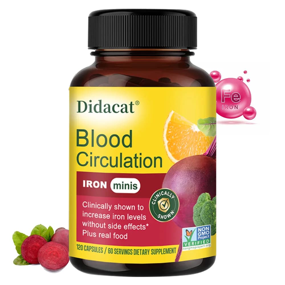 Circolazione Sanguigna - Integratore di Ferro - Ferro con Vitamina C, Vitamina B12 e Acido Folico - Supporta la Salute del Sangue, 120 Capsule