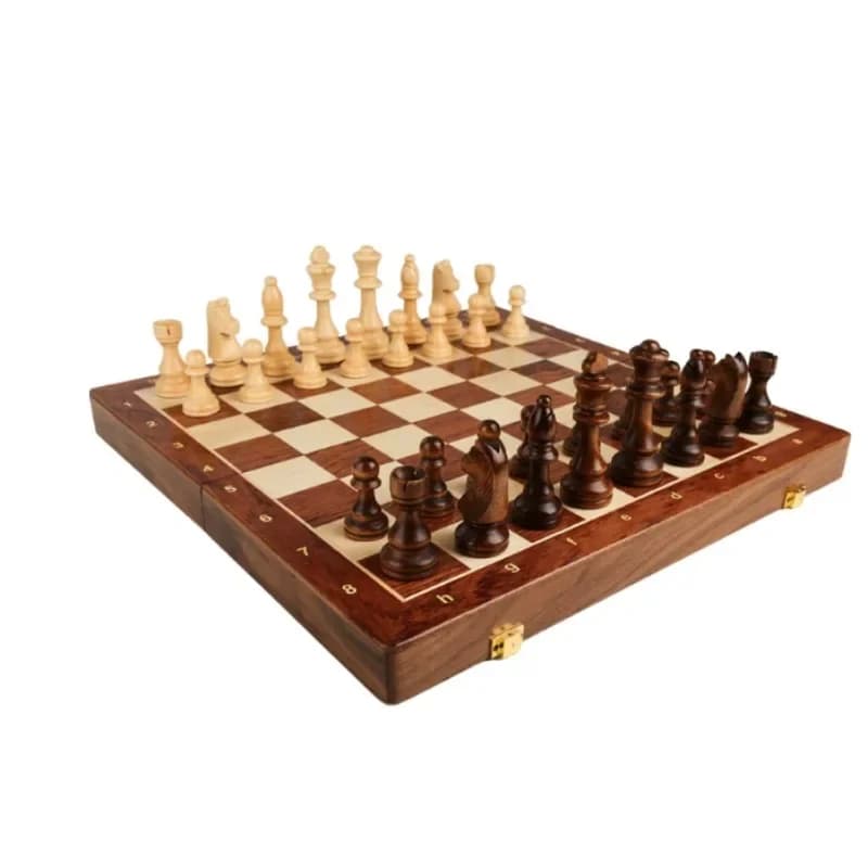 Solid Wood Chess Set with Large Foldable Chessboard, Tournament Style Chess Game for Kids Educational Board Game