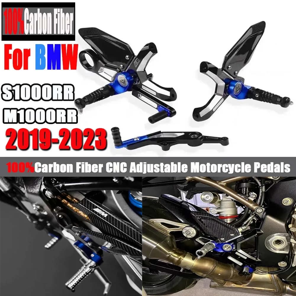 Per BMW S1000RR M1000RR 2019-2023 3K100% Fibra di Carbonio di Alluminio di CNC Regolabile Moto Pedane Resto Rearset Set Posteriore