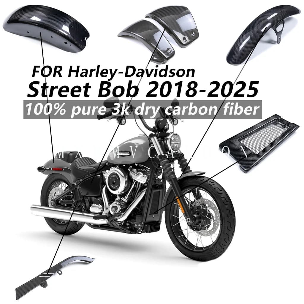 Per HARLEY-DAVIDSON Street Bob 2025 2024 2023 2022-2018: Carene e Coperture in Fibra di Carbonio Secca al 100% per Winglets e Poggiapiedi Posteriori
