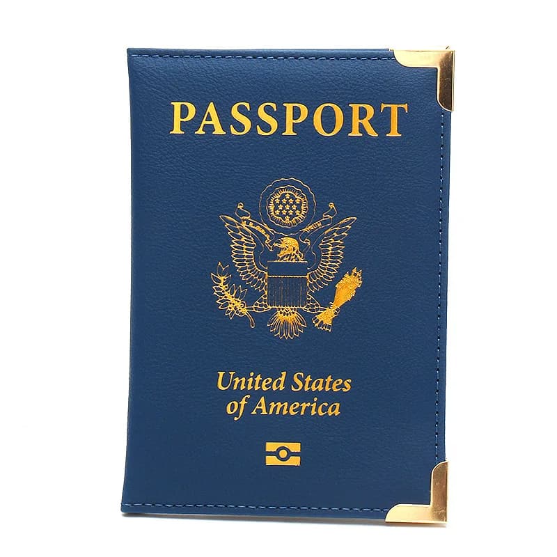 Custodia per passaporto USA portafoglio da viaggio angoli in metallo custodia in Pu per passaporto porta carte portafogli per passaporto per donna