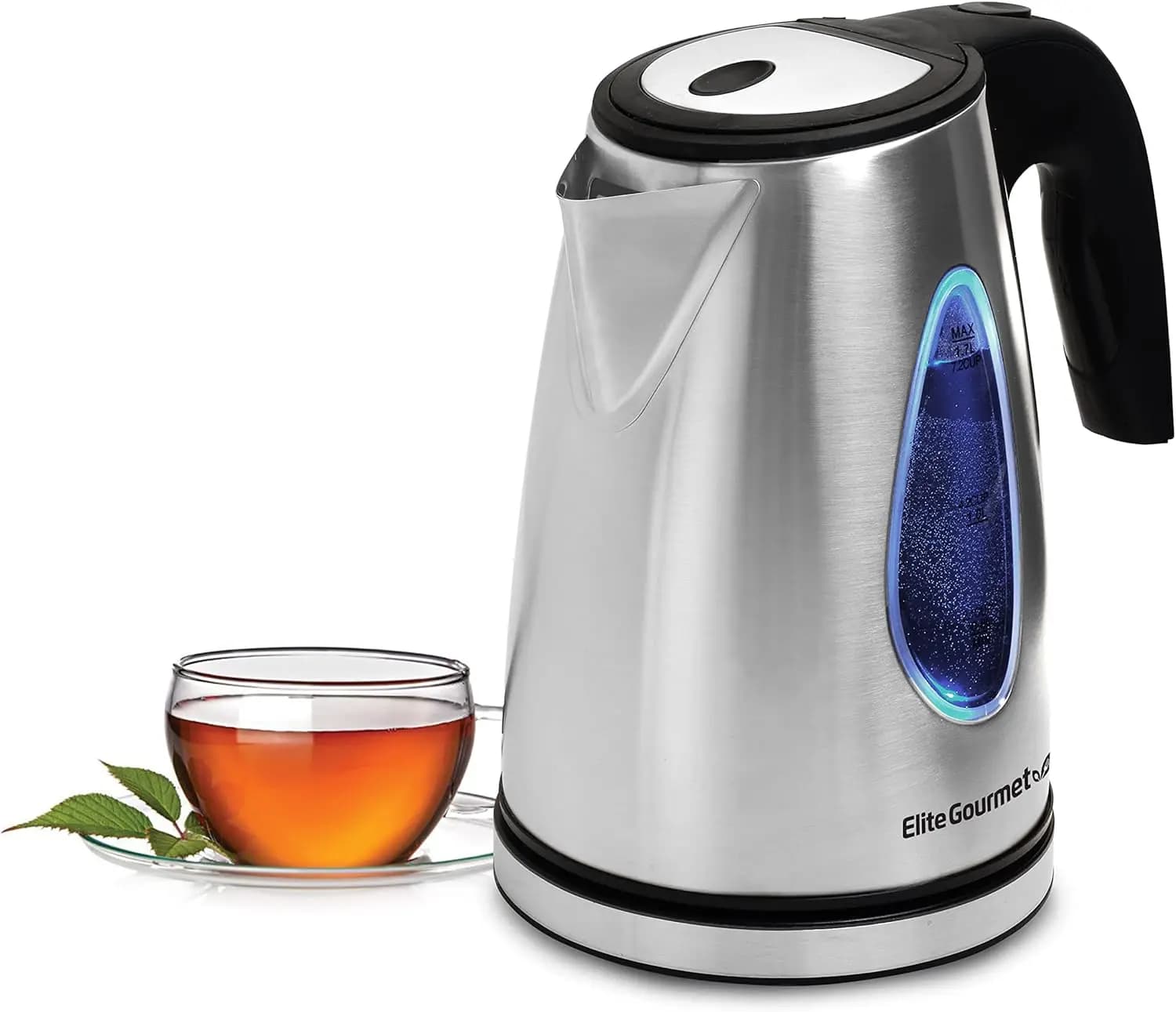 1.7 liters electric kettle with automatic shutdown, stainless steel design, wireless base, blue LED light for fast boiling