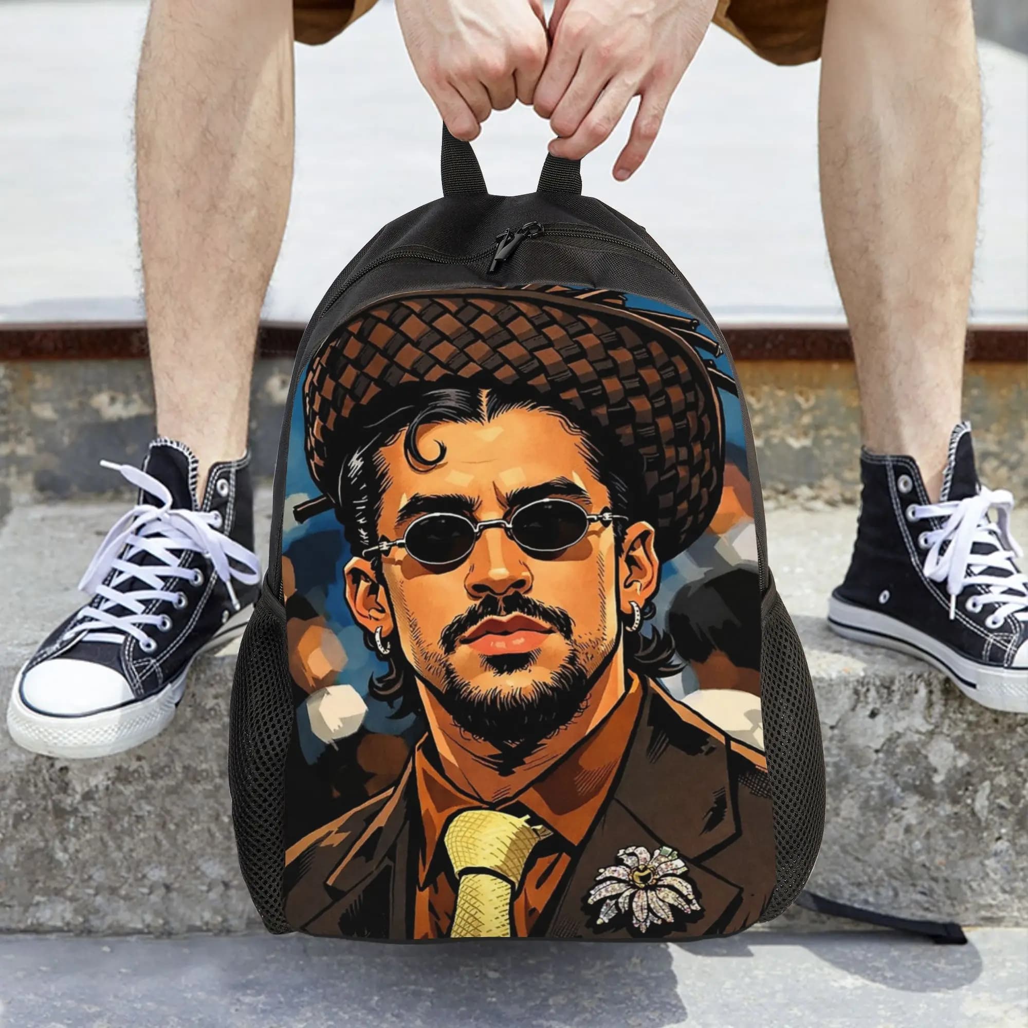 Zaino da donna Singer Bad Bunny, borsa da scuola casual per studenti, zaino per laptop, zaino da viaggio per ragazzi e ragazze