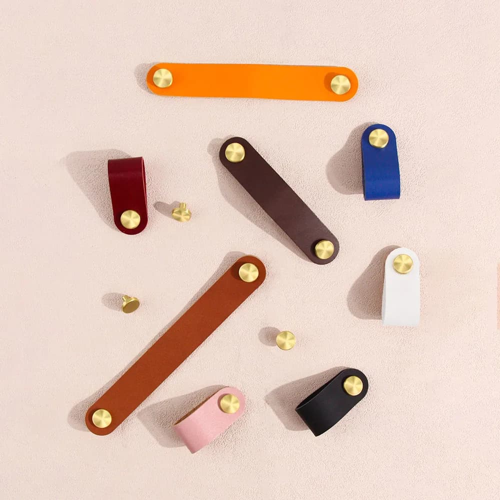 Maniglie per Mobili in Stile Nordico, Pomelli per Porte, Maniglie per Armadi da Cucina e Guardaroba, Maniglie per Cassetti in Ottone Dorato, Hardware in Pelle di Vacchetta