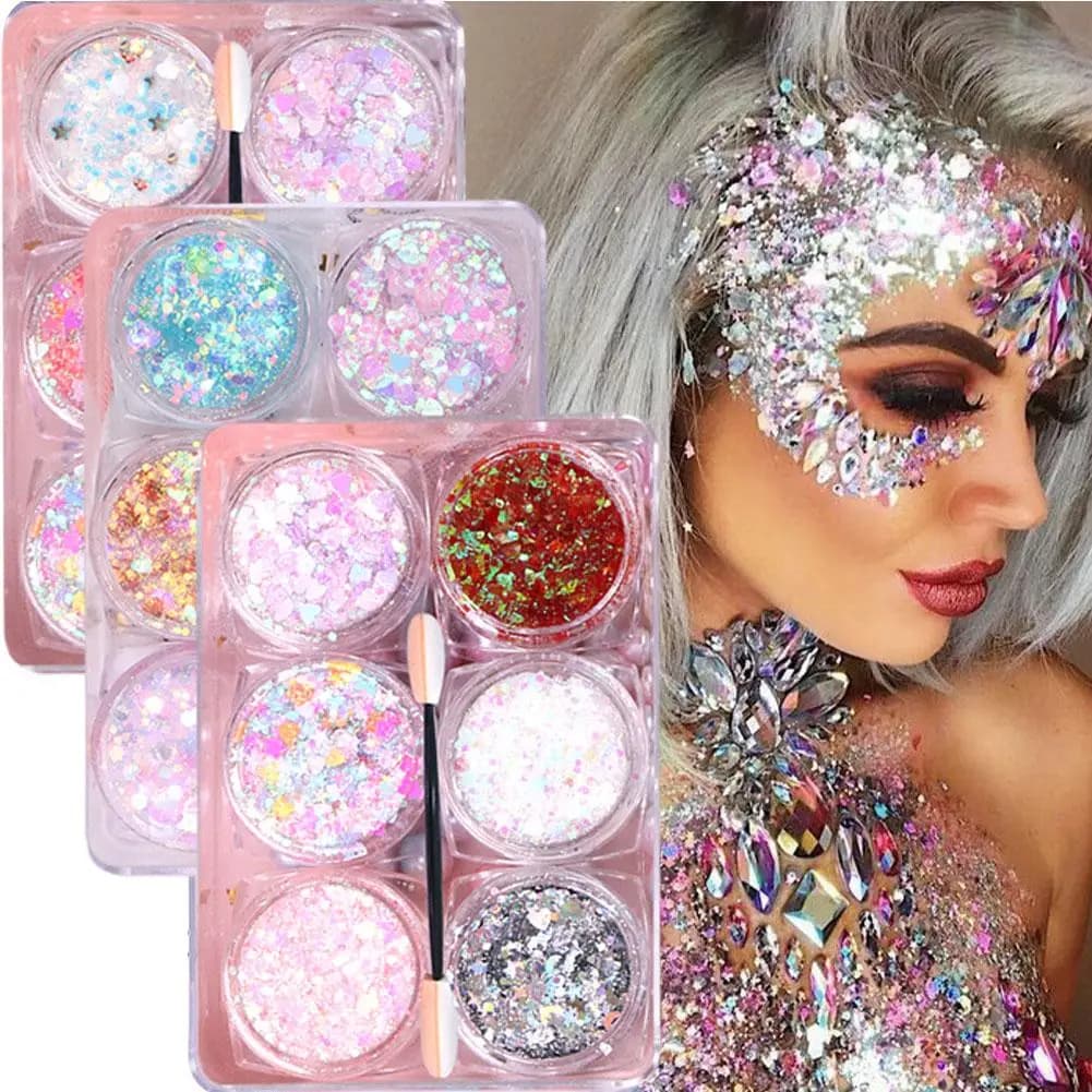 Palette Gel Glitter Ombretto Lucido Brillante Cuore Stella Trucco Fai da Te Occhi Paillettes Glitter Viso Corpo Esagonale Glitter Make-up G6W1