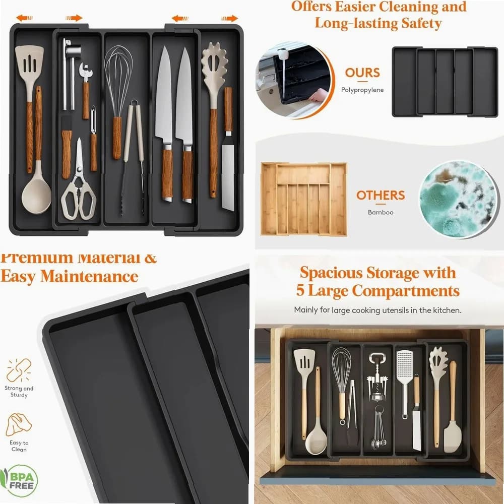 Kitchen Silverware Drawer Organizer Expandable Utensil Tray Adjustable for Spoons Forks Knives Flatware and Cutlery Organizer