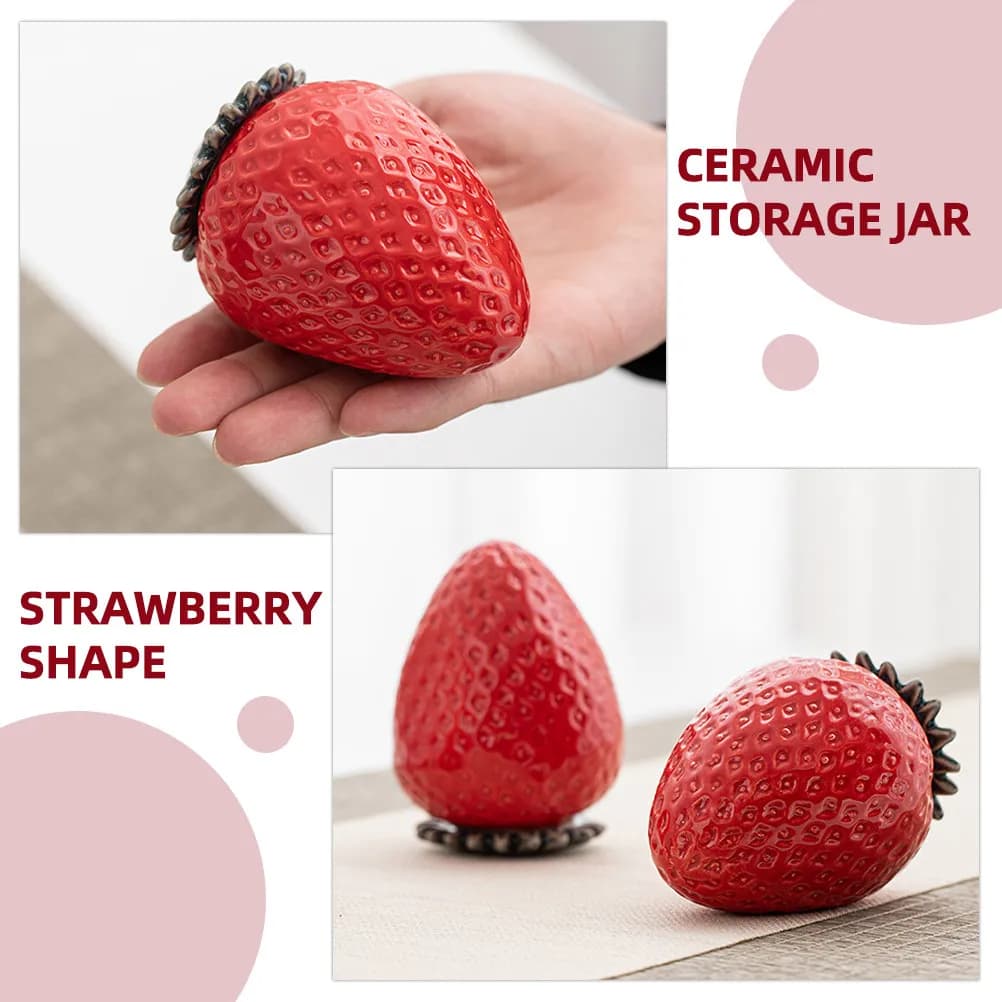 Strawberry Shape Ceramic Storage Jar for Tea Leaves Coffee Beans Candy Mints Chocolate Crafts Jewelry Airtight Kitchen Canister