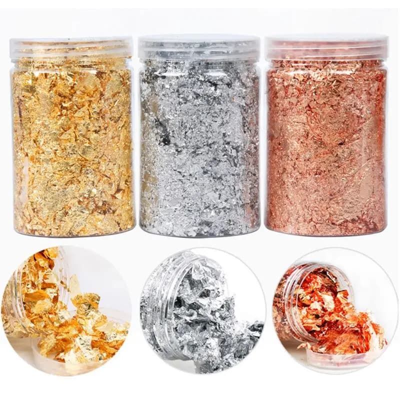 3 scatole di foglie d'oro fiocchi di carta stagnola per nail art paillettes resina epossidica riempimento lamina d'argento carta lamina di rame paillettes gioielli per unghie fai da te