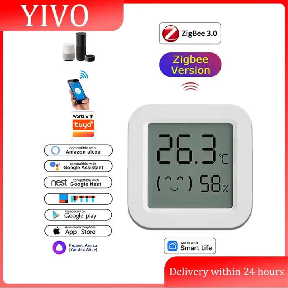 Zigbee 3.0 Humidity Sensor APP Remote Control Thermometer via Tuya Smart Life For Smart Home Work With Yandex Alexa