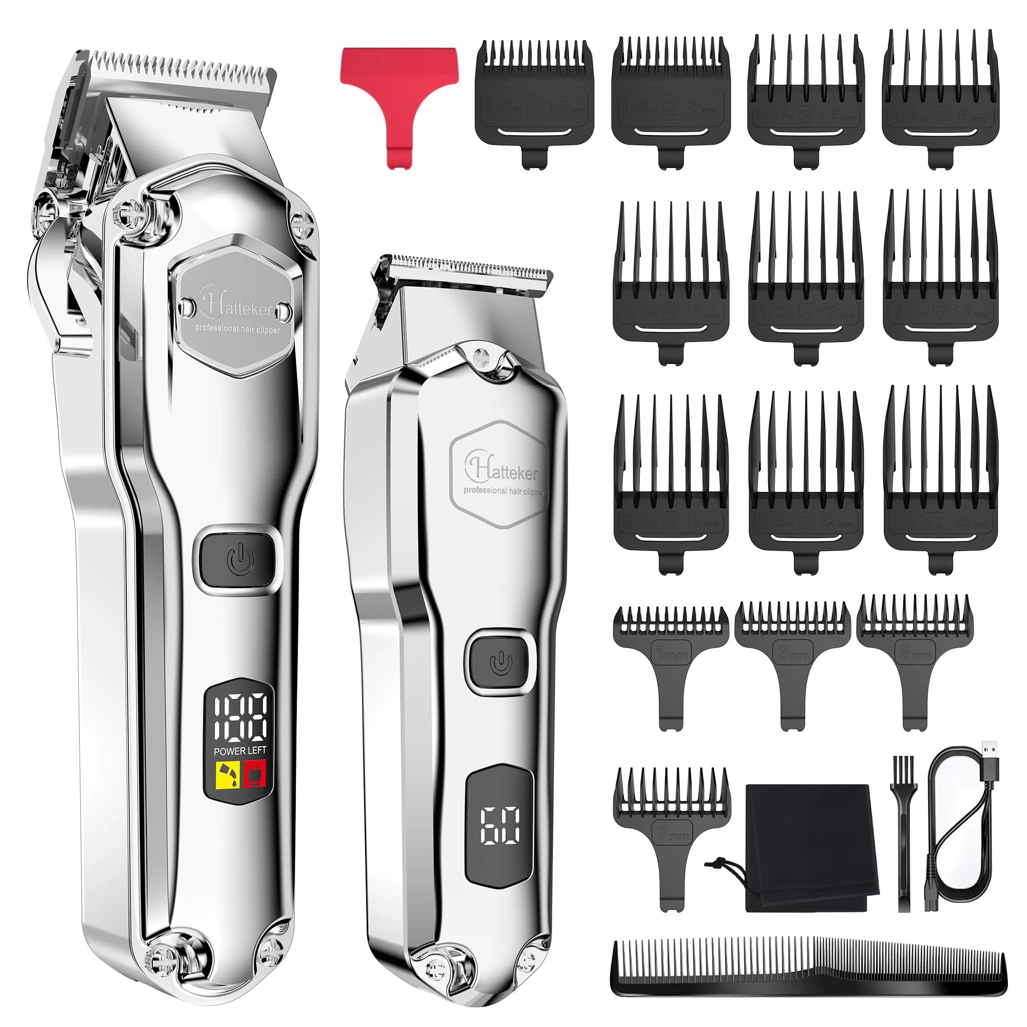 Hatteker Kit combinato tagliacapelli professionale in metallo Barbiere Tagliacapelli senza fili per uomo Potenti macchine utensili elettrici per taglio capelli