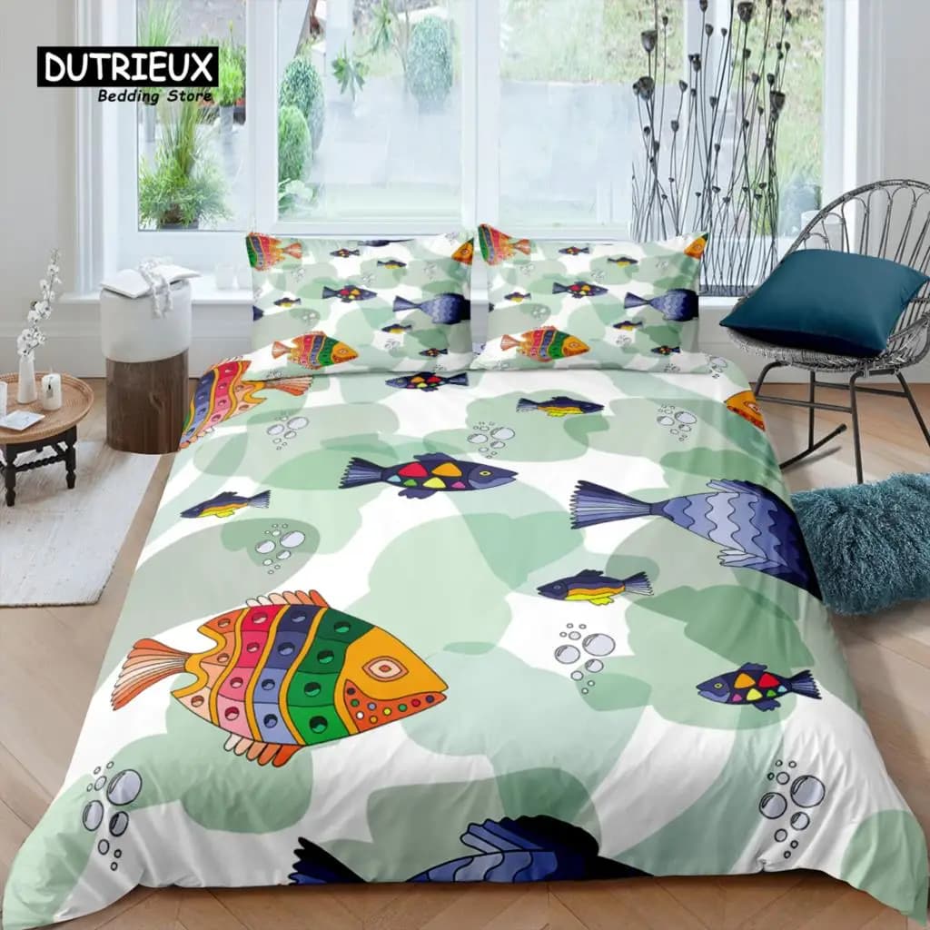 Home Living Lusso 3D Pesce Loto Set biancheria da letto Fiore Copripiumino Federa Queen e King Biancheria da letto consolatore dimensioni EU/US/AU/UK
