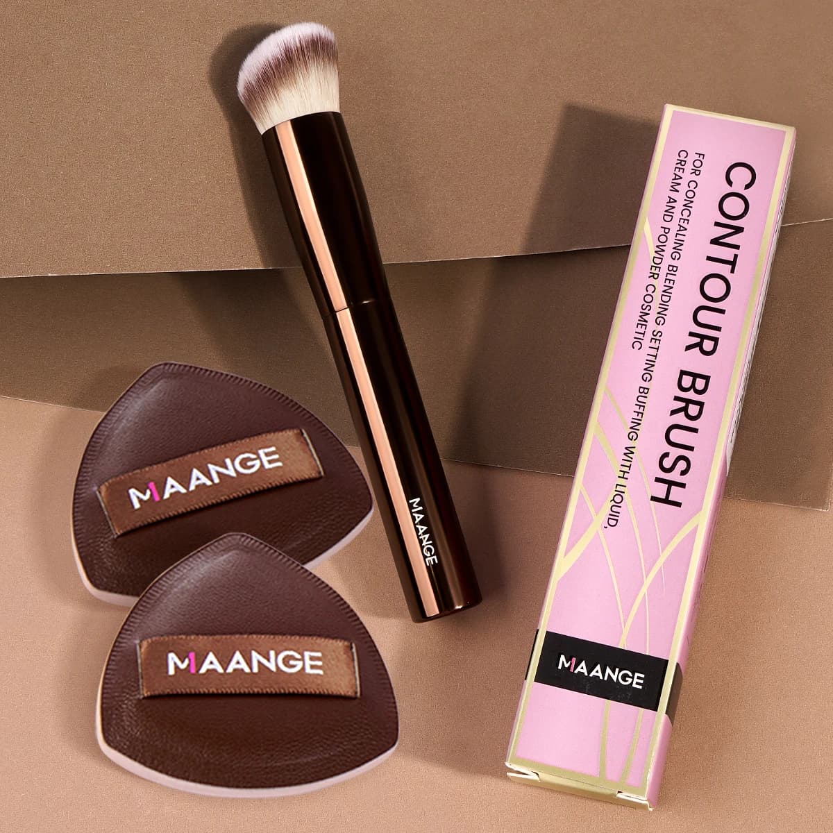 MAANGE Professional angled makeup brush for mixing liquid cream cosmetics with 2-piece air cushion accessories