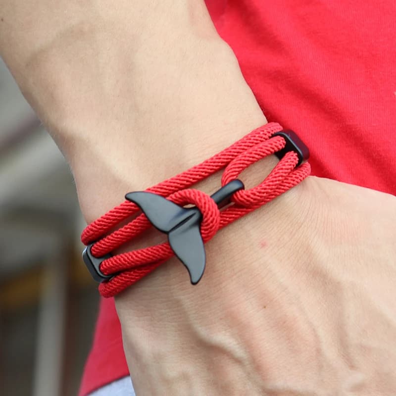 Bracciale stile marino unico per uomo Bracciale multistrato con coda nera Tartaruga Braslet Grado A 4mm Corda Nautica Wrap Braclet Gioielli da surf