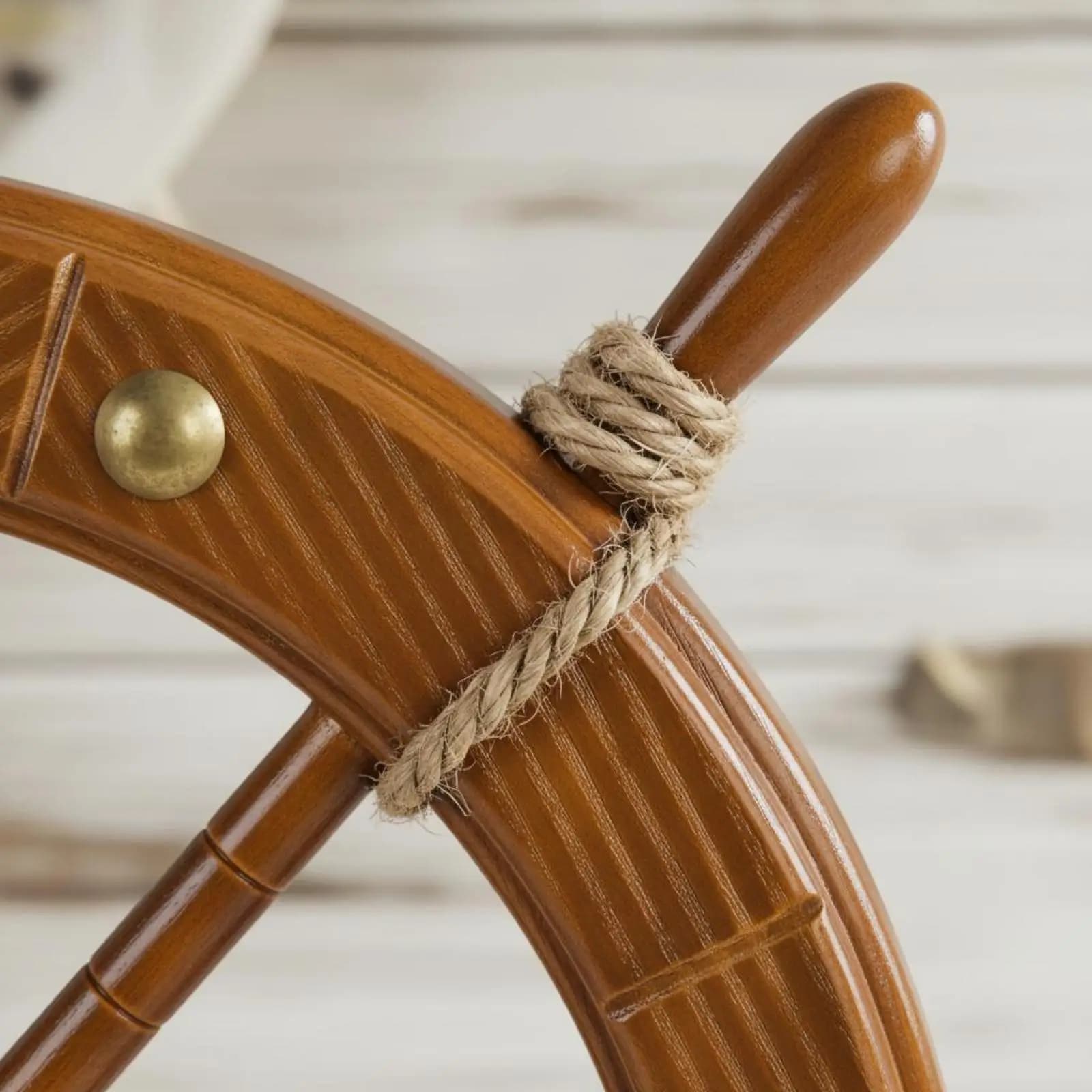 Marine Wall Ship Steering Wheel Pine Wood Rope Decor Nautical Decoration for Rustic Home and Cafe