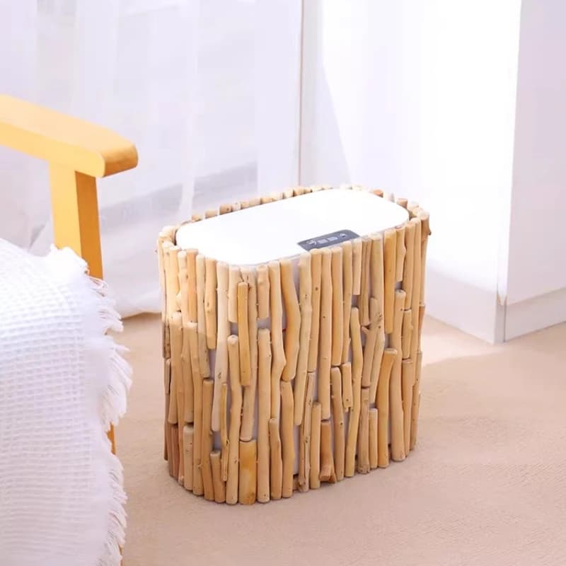 Cestino per Rifiuti in Legno Minimalista Moderno e Intelligente, Stile Tronco, per Cucina, Soggiorno, Ufficio, Accessorio di Pulizia di Alta Gamma