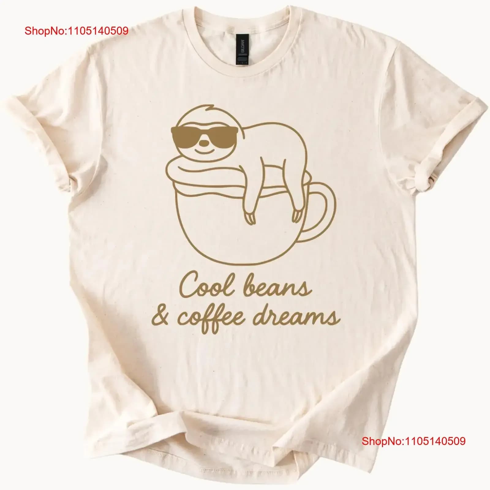 Cool Beans Coffee Dreams Camicia bradipo con simpatica tazza e vibrazioni fredde vintage Washed homme Soft Top da indossare tutti i giorni Comodo