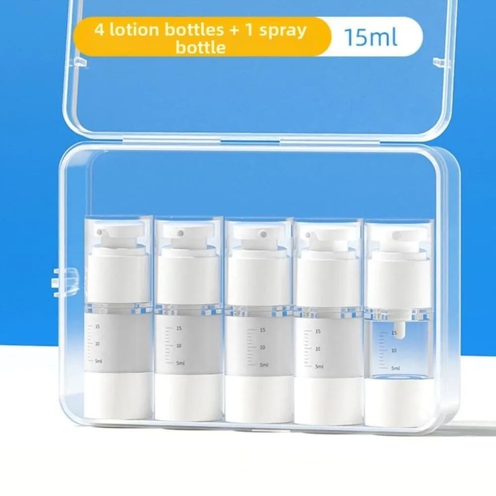Transparent Travel Refillable Bottles Set Reusable with Storage Box Vacuum Press Pump Bottles Leak Proof Portable
