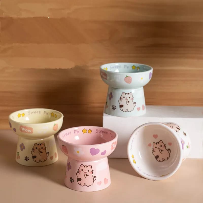 Ciotola in Ceramica per Animali Domestici con Piedini Alti, Protezione Collo, Ciotole Anti-Impronta Nera per Cibo Gatto e Cane, Accessori per Animali Domestici