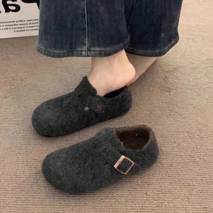 2025 Autunno Nuovo Francese Retro Tuta Sportiva Testa Rotonda Feltro e Velluto Boken Scarpe per Le Donne Caldo Cotone Scoop Scarpe