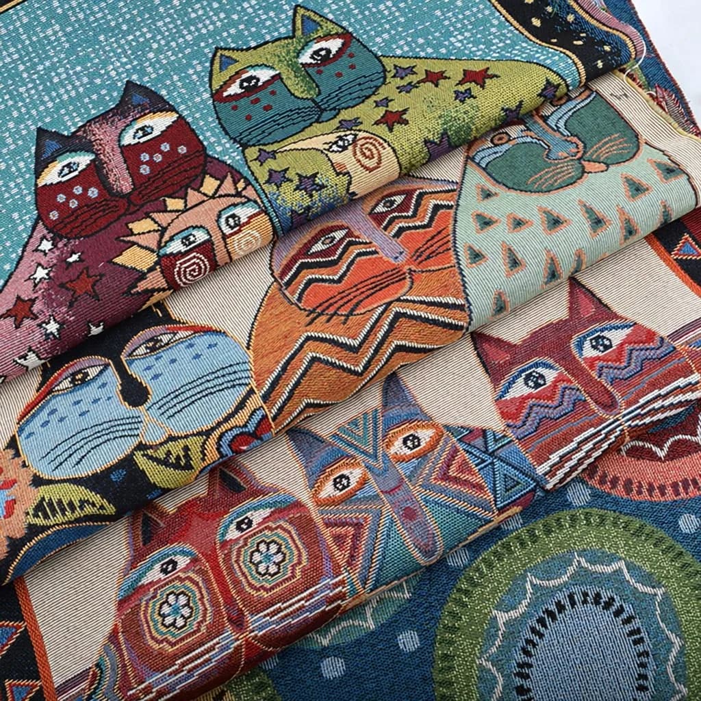 Jacquard Polyester-Cotton Blend Fabric,Size 48x48cm,Cat Pattern,DIY Sewing Material For Pillow Cushion Cover Craft Or Bag,26CU01