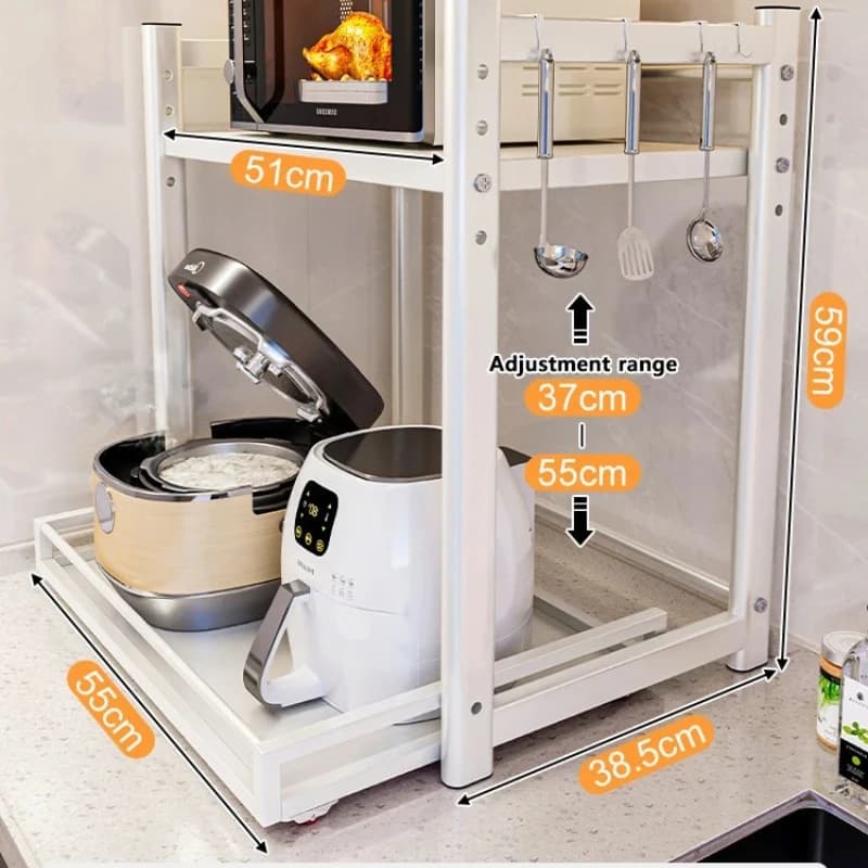 Scaffale da Cucina Retrattile per Microonde e Pentola per Riso, Supporto Multifunzionale da Appoggio per Friggitrice ad Aria