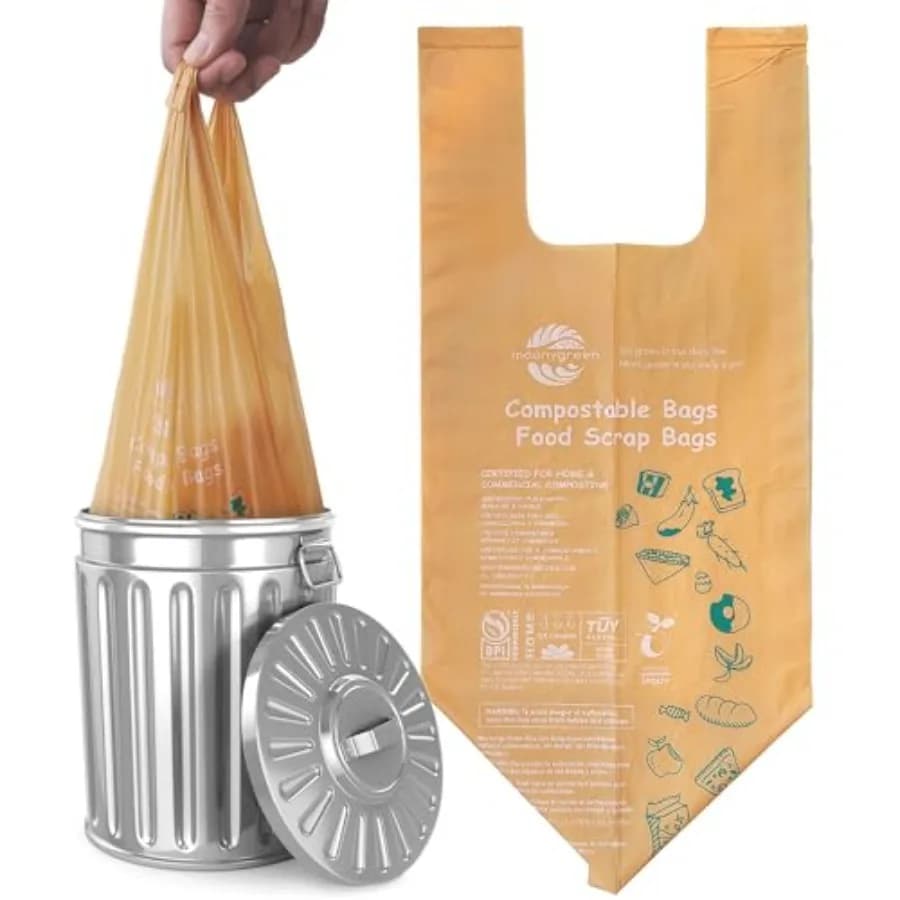 1.6 Gallon Compostable Handle Tie Garbage Bags, Small Trash Bags for Countertop Bin, Extra Thick 0.78 Mils, Certified US BPI AS