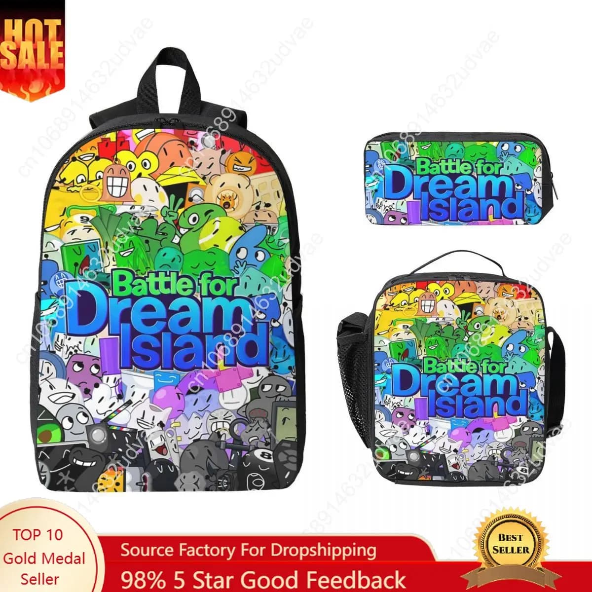BFDI Cast 2024 Zaino Studente Ragazzi Ragazze BookBag Borsa da scuola Borse a tracolla per laptop Borsa da pranzo isolata 3ps Astuccio