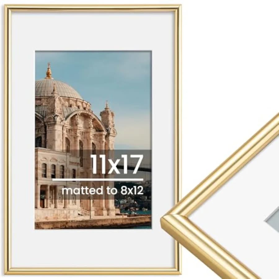 11x17 Picture Frame, Display Pictures 8x12 with Mat or 11x17 Without Mat, Wall Hanging Photo Frame,,1 Pack
