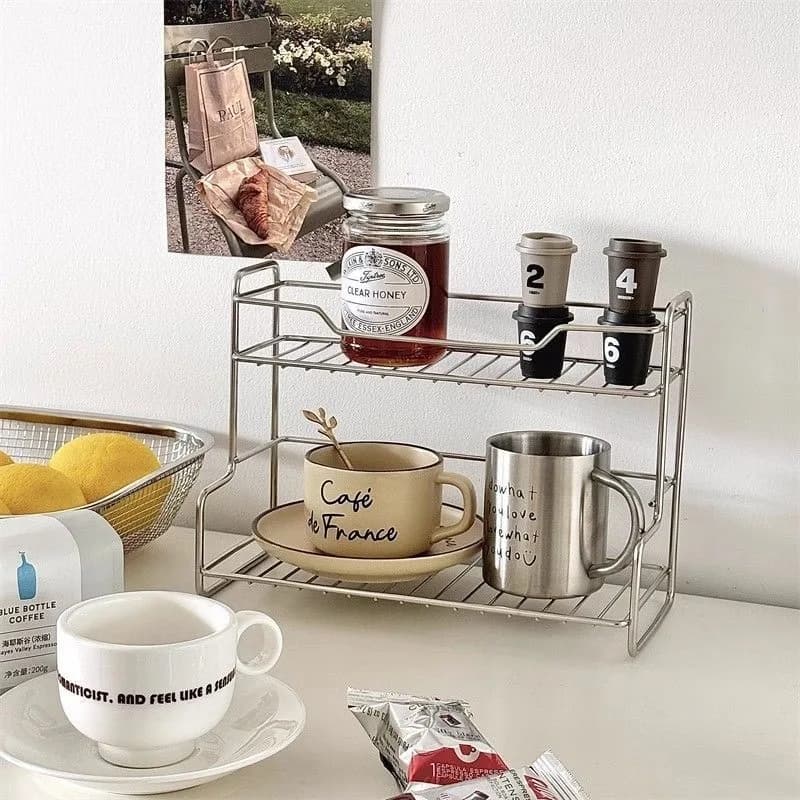 Kitchen Countertop Storage Rack Spice Shelf Versatile Stainless Steel Storage Basket for Bathroom Toiletries Cup Organizer Racks