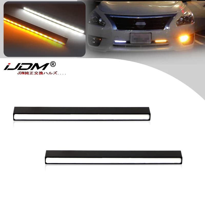 Luci diurne a LED flessibili DRL con indicatori di direzione bianco/ambra, striscia luminosa dinamica a LED per fari, effetto Knight Rider