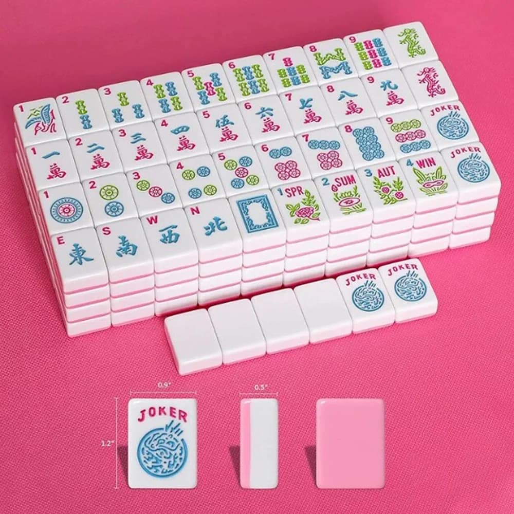 Set Mahjong Americano Rosa con 166 Tessere, Tavola da 1,2 Pollici, Gioco da Tavolo per Adulti e Principianti