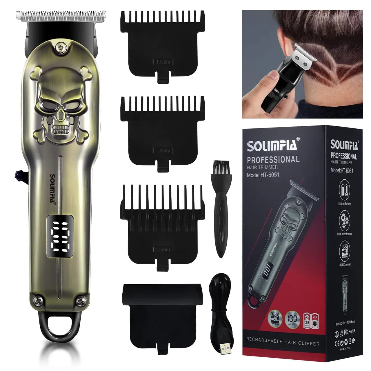 Solimpia New Bronze Haircuts Supply Display Haircut Razor Man Trimmer Electric Trimmer for Man Trimmer with Metal Haircut Structure