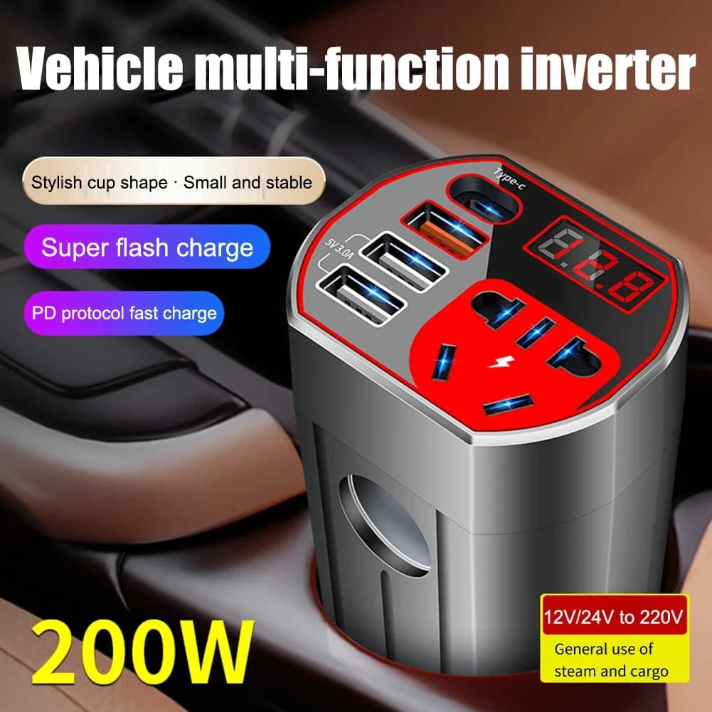 Convertitore di potenza per auto da 12V a 110V con ricarica rapida, protezione da sovraccarico per laptop, tablet, smartphone durante i viaggi su strada