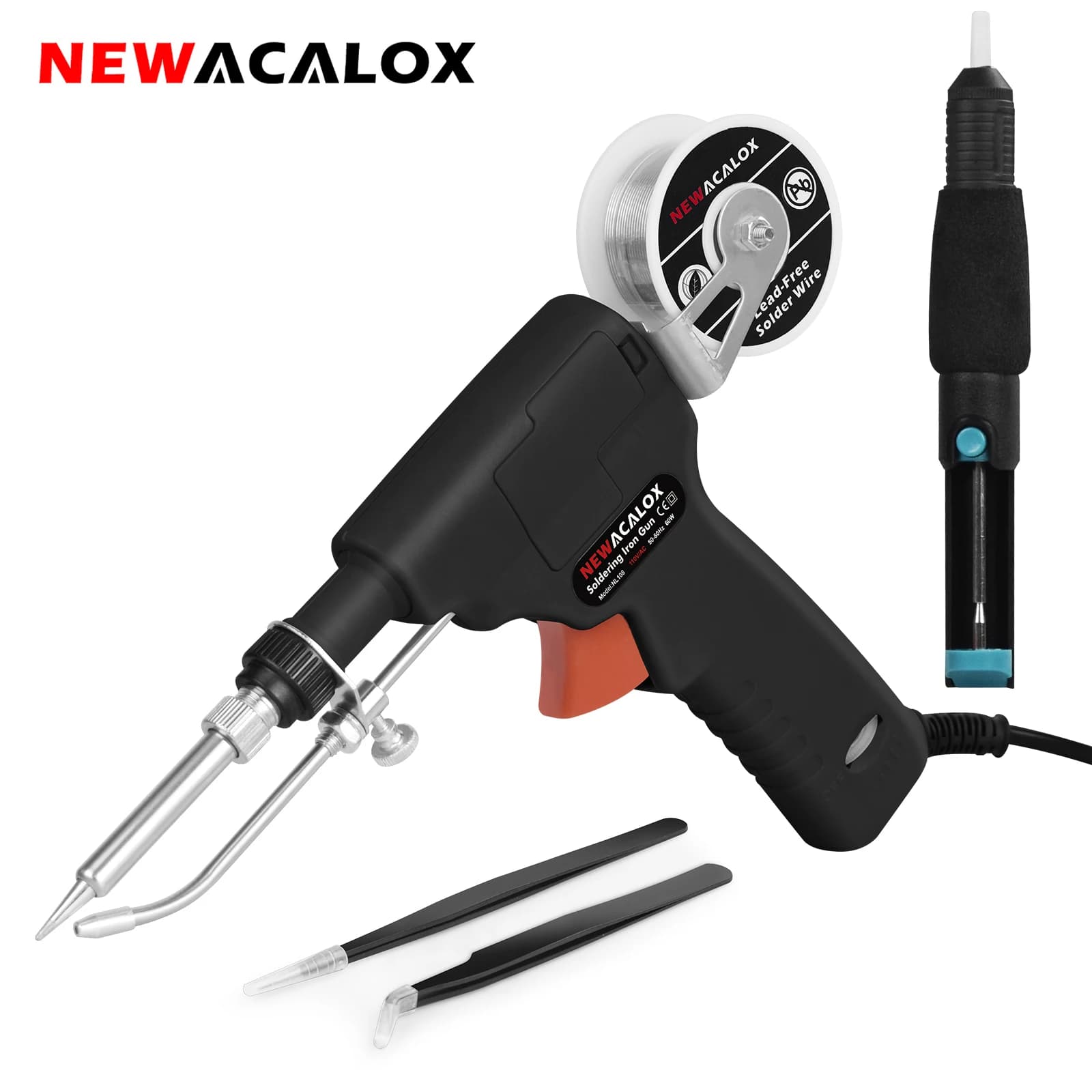 NEWACALOX 110 V/220 V 60 W US/EU Tenuto In Mano Riscaldamento Interno Saldatore Elettrico Invia Automaticamente Pistola di Stagno Strumento di Riparazione di Saldatura