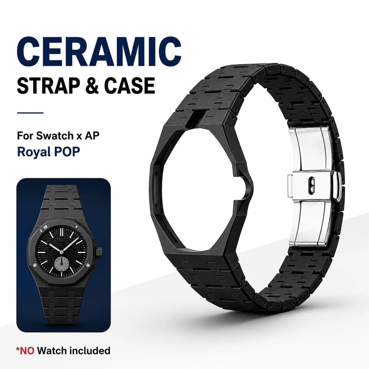 Ceramic Watch Case & Strap Modification Set For Swatch x AP Royal POP Biomaterials Watch Durable Replacement Upgrade Kit