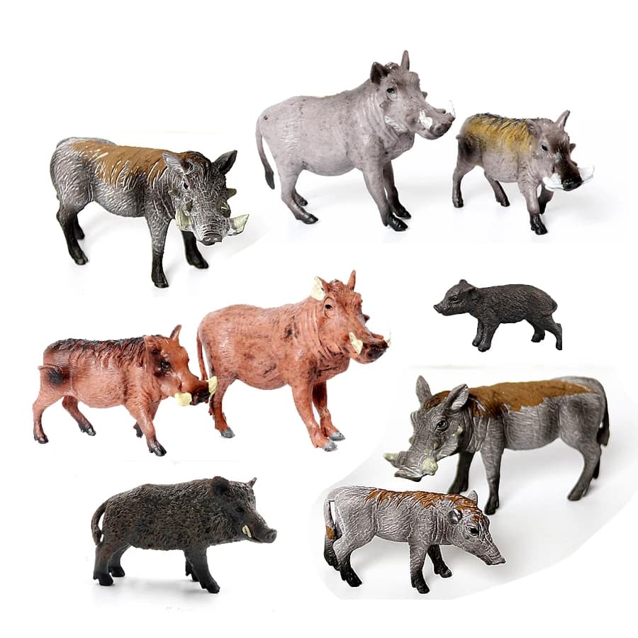 Realistic Plastic Jungle Forest Animals Wild Boar Figures Wildlife Warthog Figurines Model Educational Toy Set for Kids