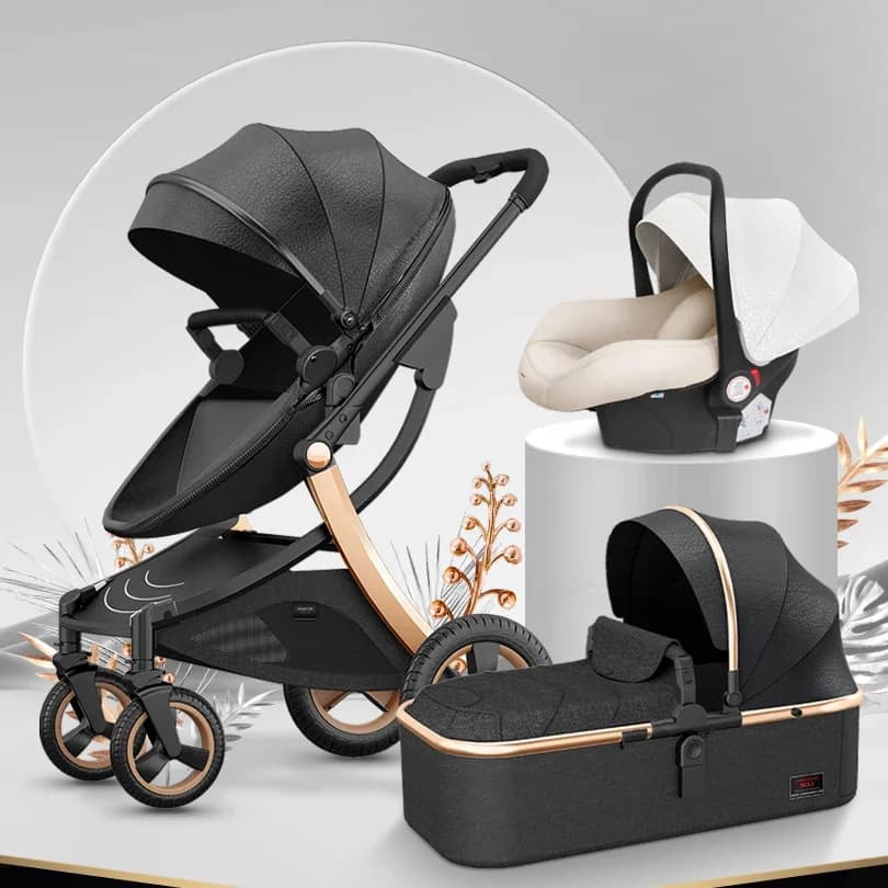 2024 Nuovo Passeggino 3 in 1 con culla e seggiolino auto guscio d'uovo Carrozzina di lusso in pelle PU di alta qualità per carrozzina neonato