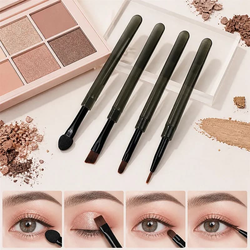4Pcs Mini Eye Makeup Brushes Set Short Handle Sponge Eyeshadow Applicator Blending Angled Liner Detail Brushes Cosmetic Tools