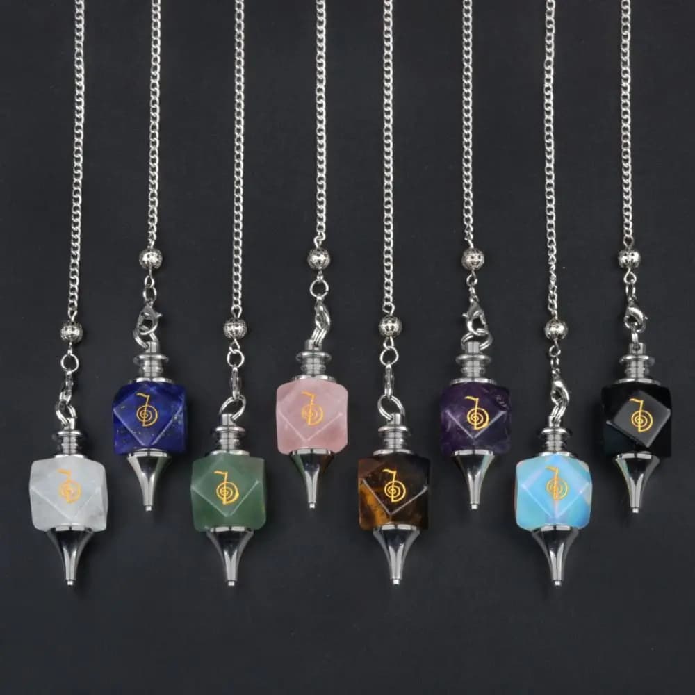 Nuovo Pietra Semipreziosa Chakra Pendolo Lapis Ametista Energia Pendolo Cho Ku Rei Simboli Pietra Semipreziosa Pendolo