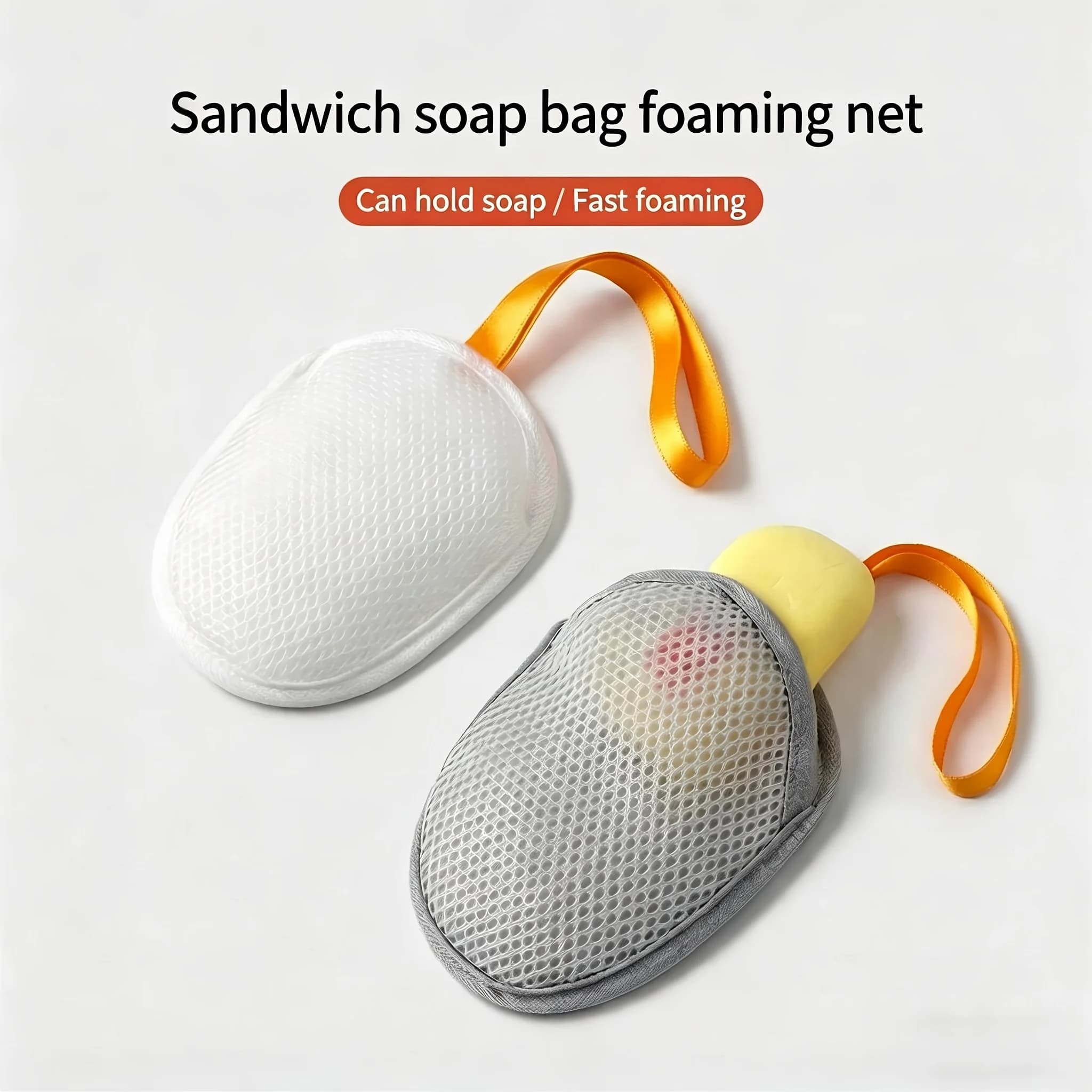 Sandwich Soap Net Bag, Double-Sided Soap Lathering Net, Bath, Face Wash, and Hair Cleanser Lathering Net Bag