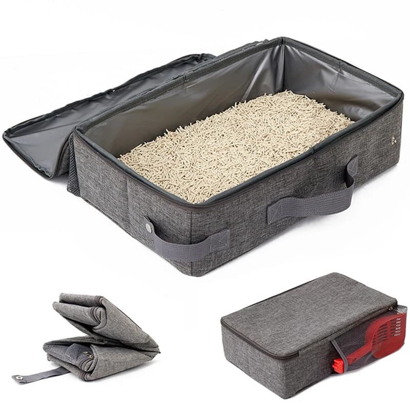 Gatto pieghevole per lettiera da viaggio a tenuta stagna con coperchio con cerniera Toilette portatile per gatti per auto dell'hotel all'aperto 30 x 30 cm-A51M