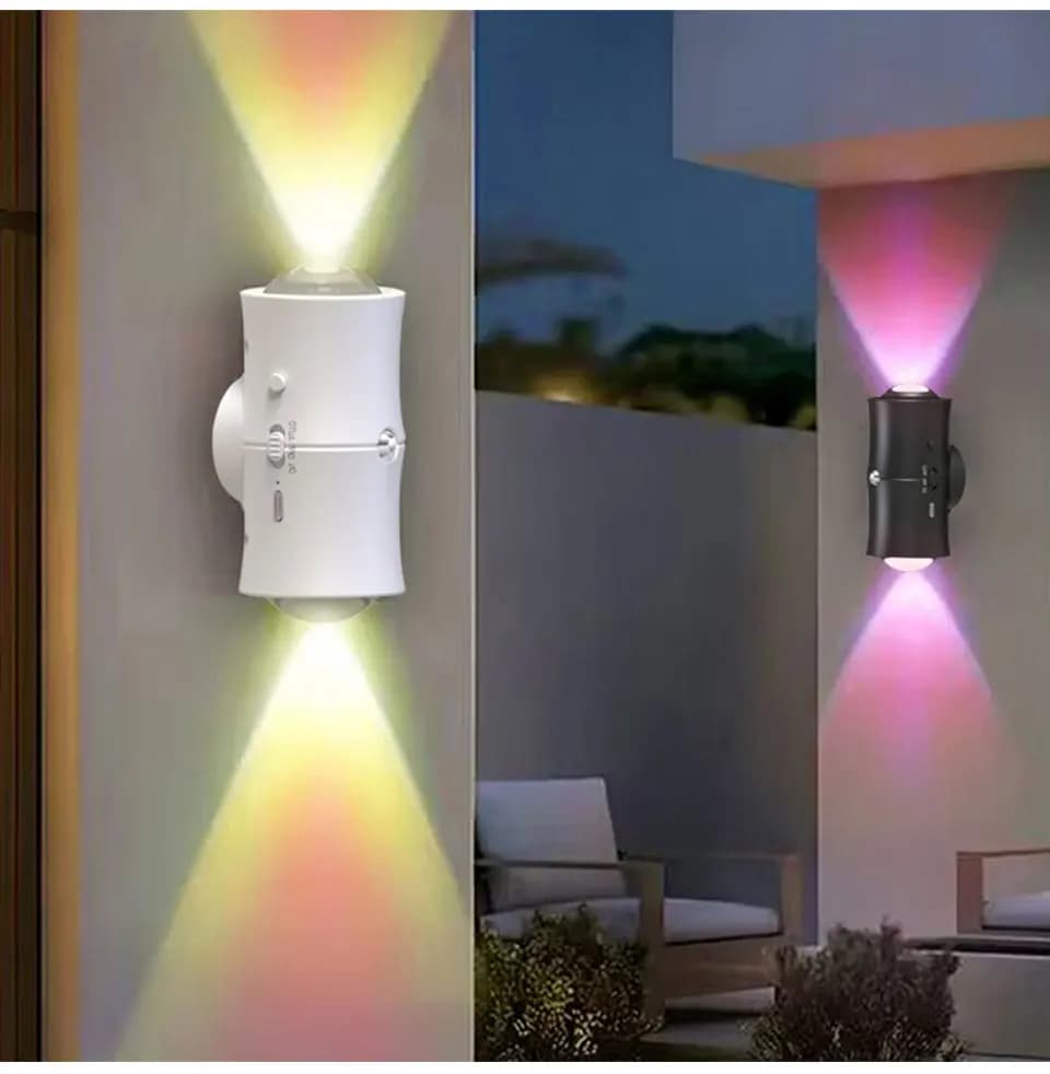 Luce Notturna LED a Doppia Testa con Sensore di Movimento, Lampada da Parete Magnetica Ricaricabile RGB Tricolore, Luce d'Ambiente per Camera da Letto, Corridoio, Scale