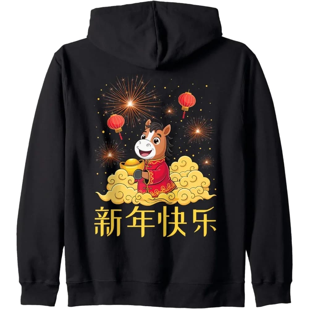Capodanno cinese 2026 Anno del cavallo Felpa con cappuccio da donna carina Y2k Abbigliamento Felpa a maniche lunghe Pullover invernale per le vacanze