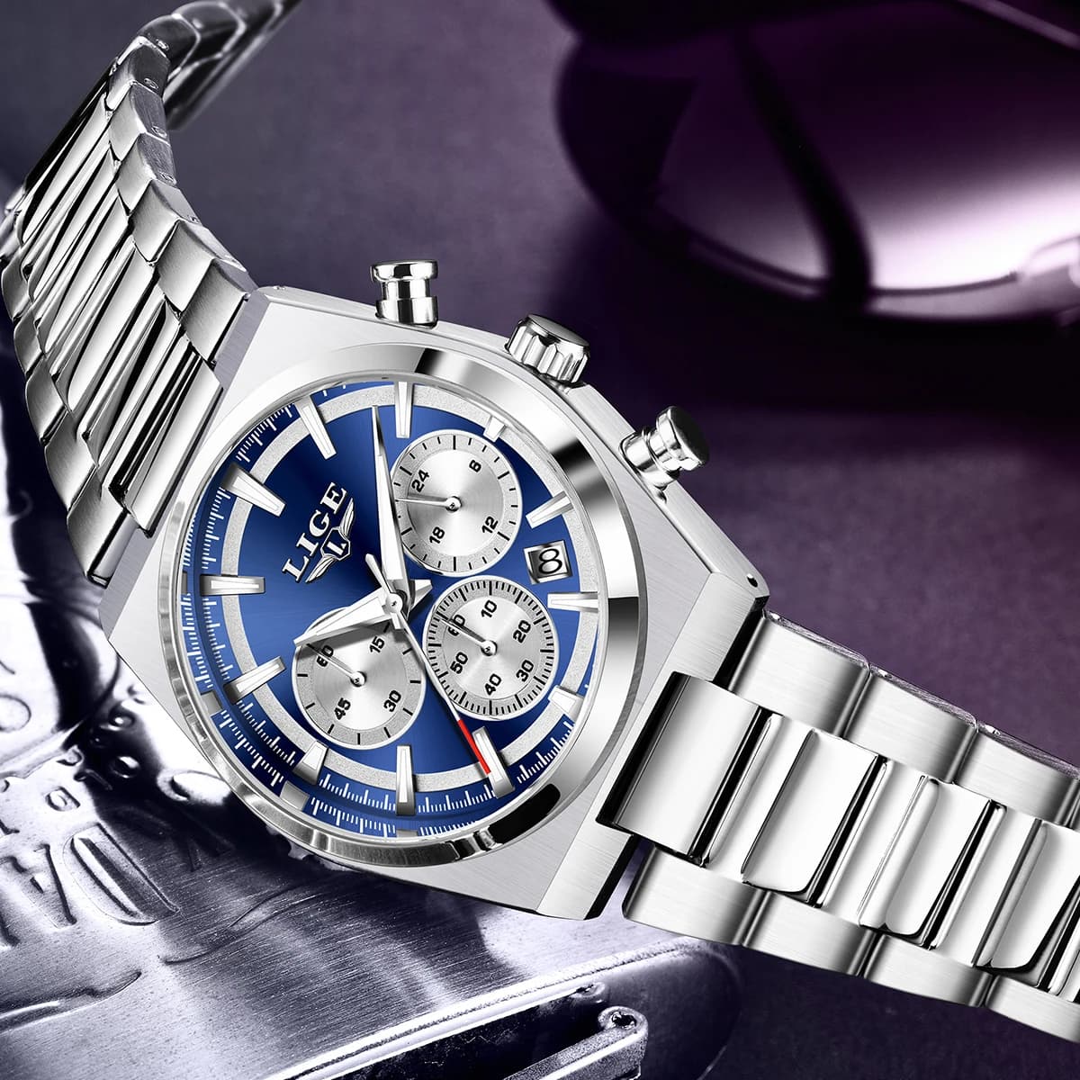 Orologio da uomo al quarzo LIGE, orologio di lusso di marca superiore in acciaio inossidabile, impermeabile, luminoso, casual, da lavoro, con data automatica, per uomo