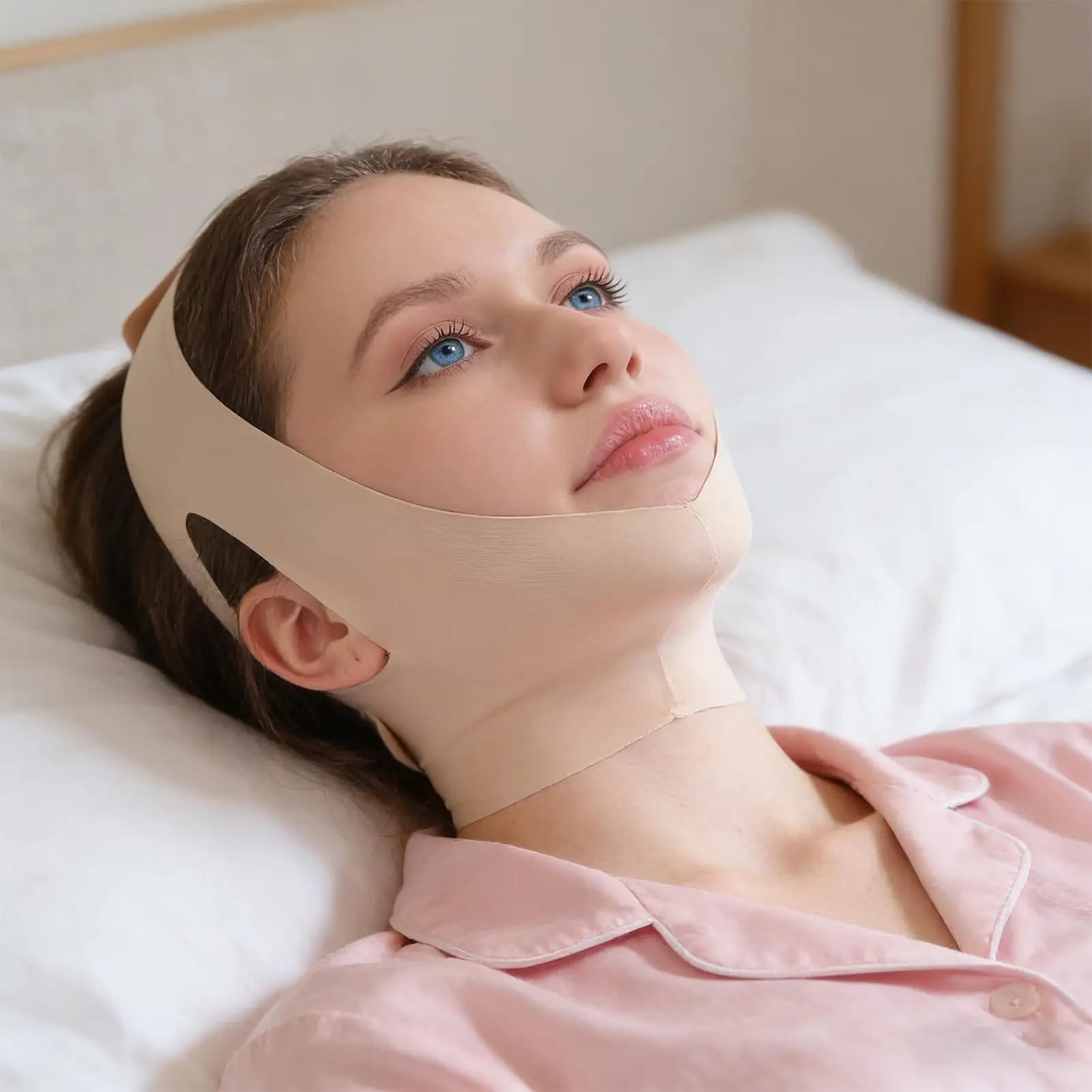 Collagen modeling mask with adjustable strap for facial slimming and neck firming to sculpt the jaw line