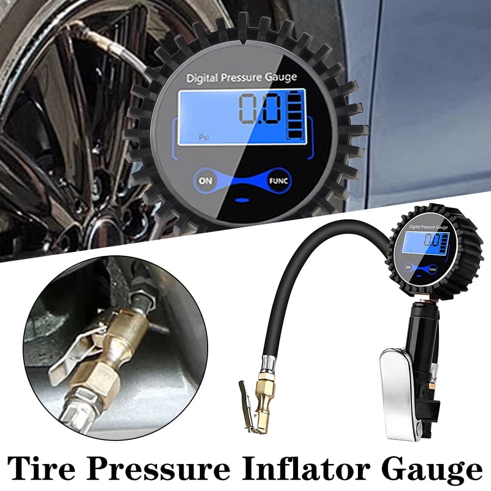 Tester per pneumatici per moto con adattatore per gonfiaggio manometro per pneumatici Monitor di gonfiaggio per biciclette Manometro Pompa per pneumatici clip-on digitale