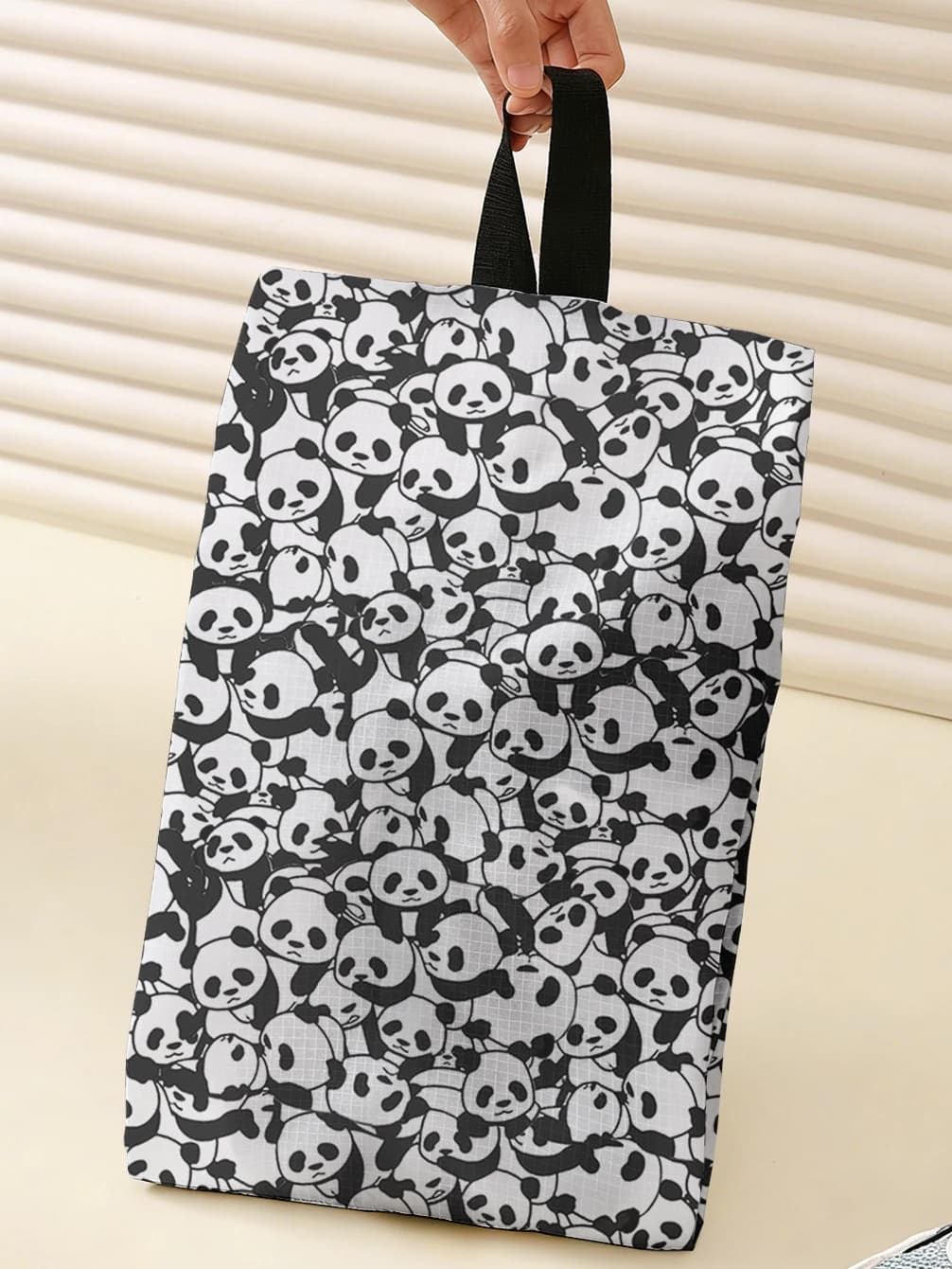 Cartoon Panda Group Print Handheld Storage Bag, Portable Tote Pouch For Shoes Laundry And Daily Sundries