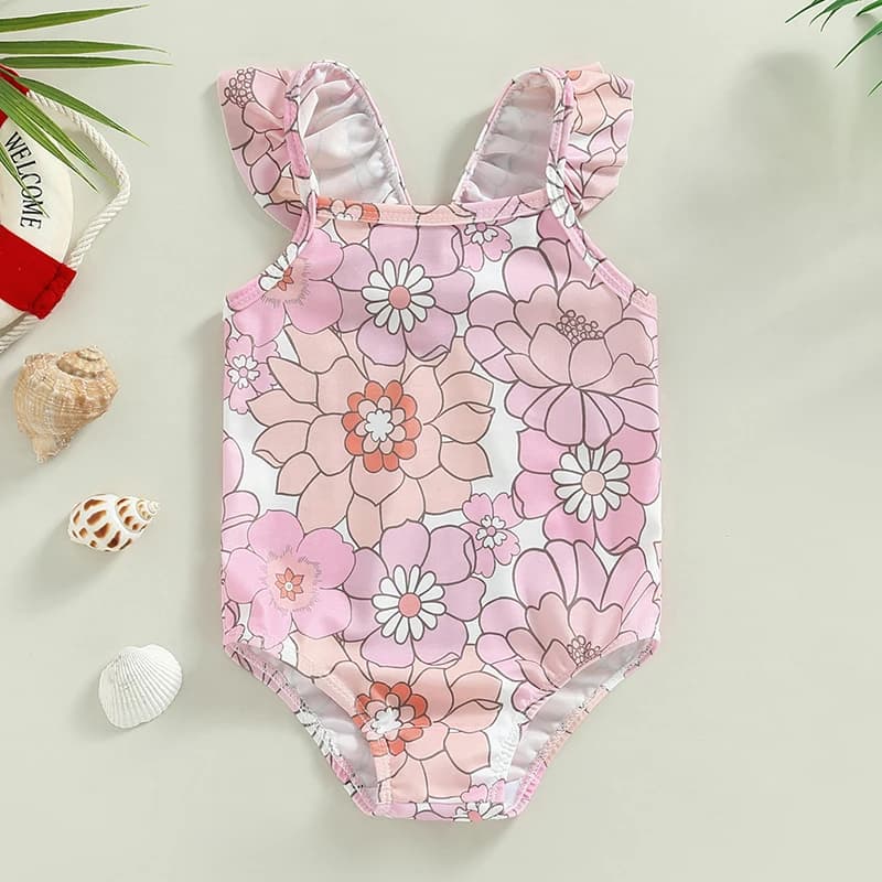Yiiciovy Baby Kid Girls Body Swimwear Casual Sleeveless With Straps Floral Print Summer Beach Swimwear Swimwear 2023